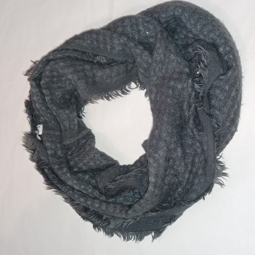19 Palms Soft Infinity Loop Scarf Dark Gray Boho gray fringe scarf 13" x 40"